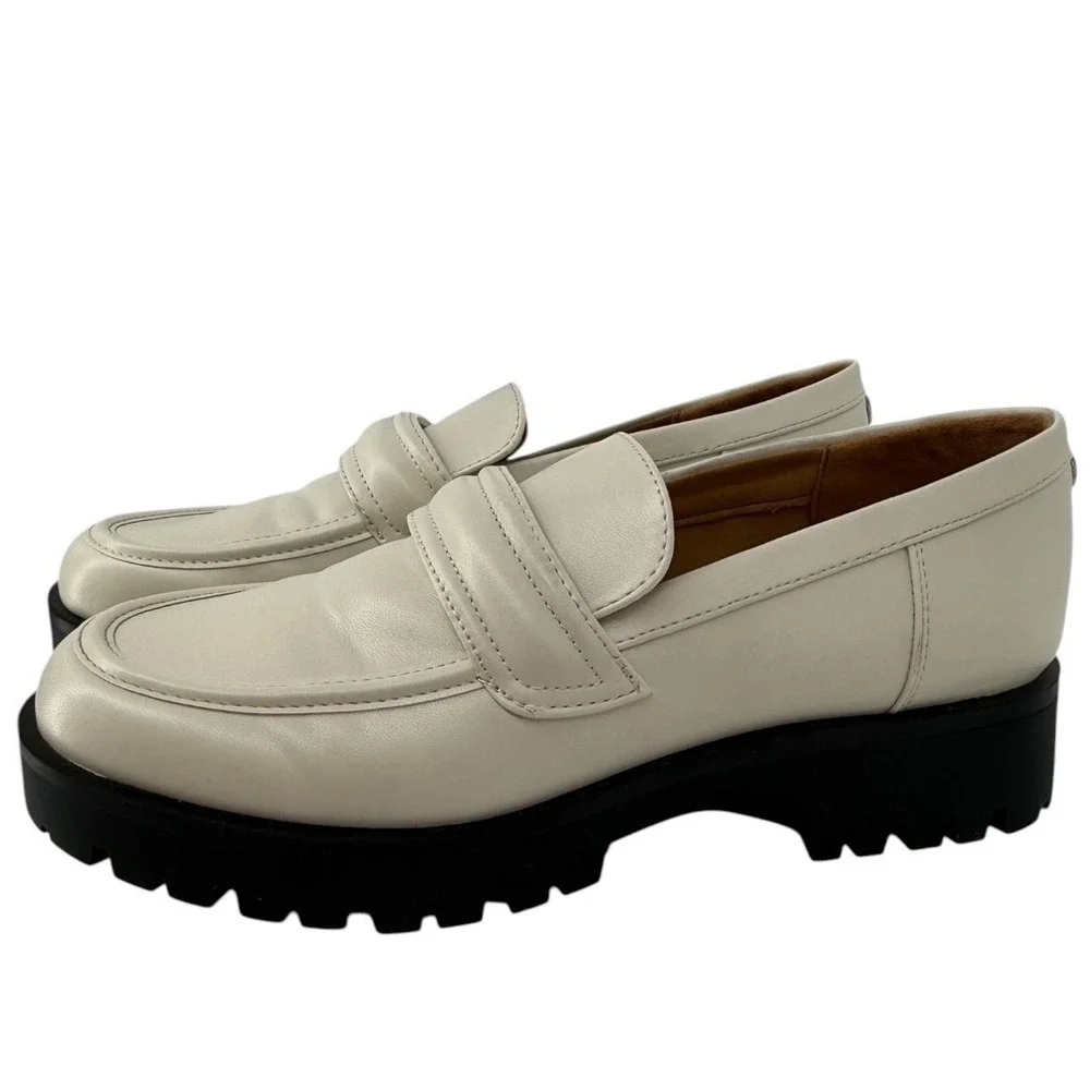 Nine West Womens Gury Slip On Chunky Lug Sole Loafers Cream Size 8.5M Y2K Preppy